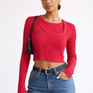 Cotton Citizen Pink Ribbed Asymmetrical Crop Top